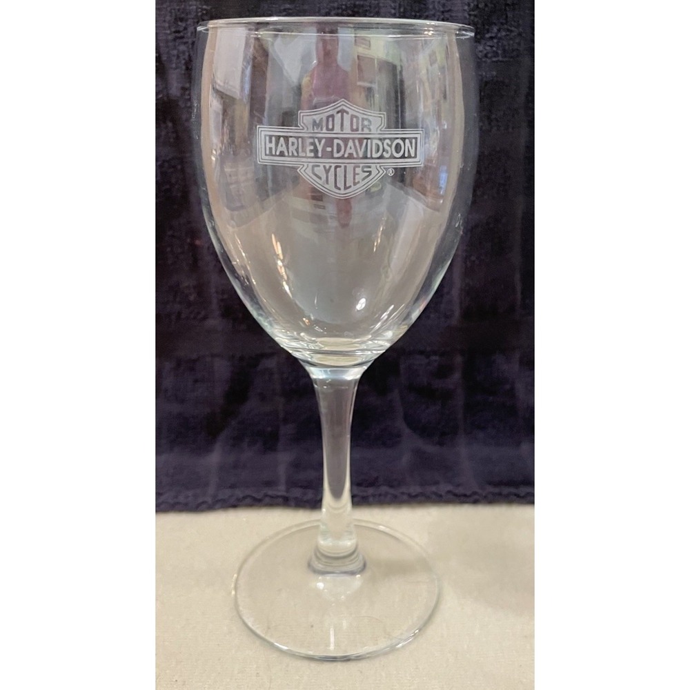 Harley-Davidson Bar & Shield Logo Clear Etched Design Wine Glass